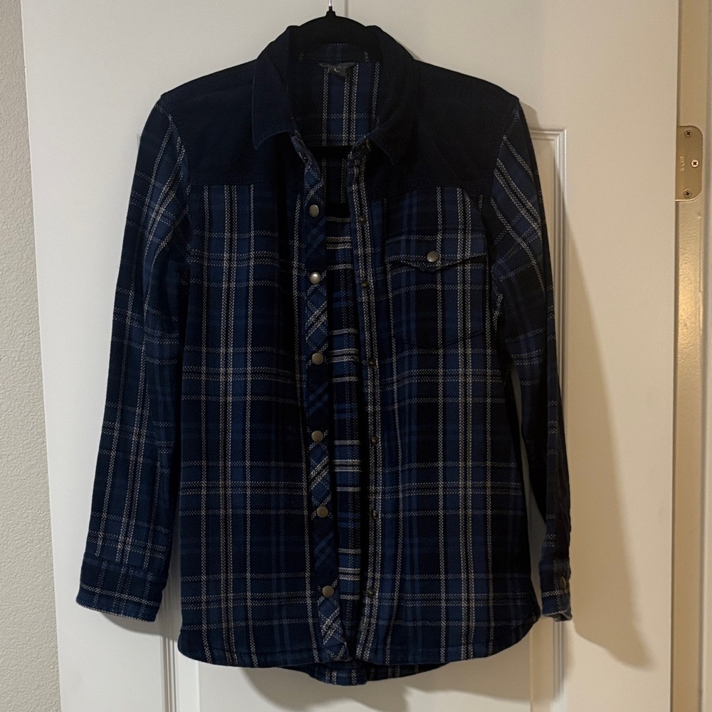 Women's Eddie Bauer Fireside Blue Plaid Flannel Corduroy Shacket Jacket- Size M